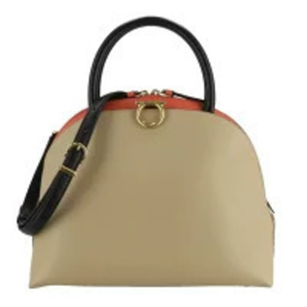 Salvatore Ferragamo Gancini Dome 2Way Top Handle Bag Leather Beige Tan